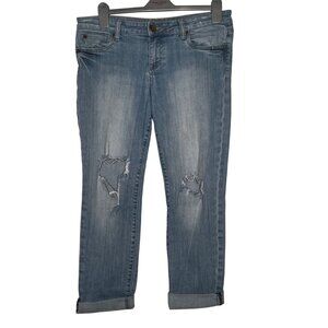 Kut From The Kloth Size 8 Distressed Rolled Cuff Blue Denim Jeans Women